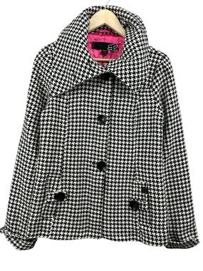 Fox Racing Black & White Houndstooth Peacoat with Pink Lining Size Medium